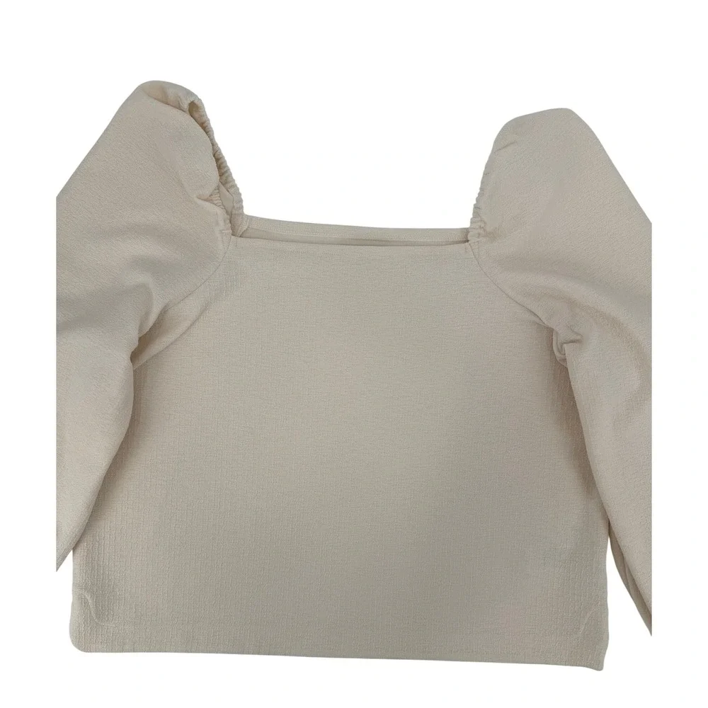 Madewell Cream Square Neck Puff Sleeve Textured Blouse XL CKP462735903